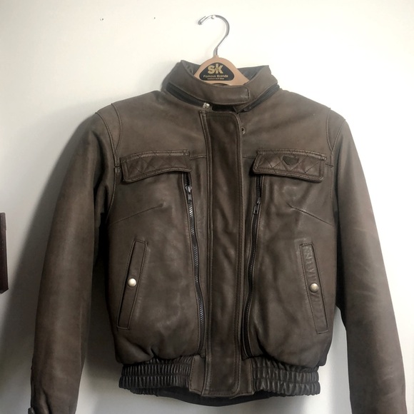 Women’s Leather Motorcycle Jacket; Brown; Size Medium - Picture 1 of 5
